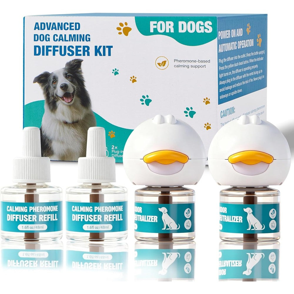 LKXDOV Dog Calming Pheromones Diffuser Kit For Anxiety Relief Reduce Excessive Barking And Stress Two Plug In Devices And Four Refills