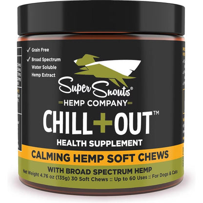 Super Snouts Chill Plus Out Calming Soft Chews For Dogs And Cats 30 Count Beef Liver Flavor Supplement Made In The United States Of America