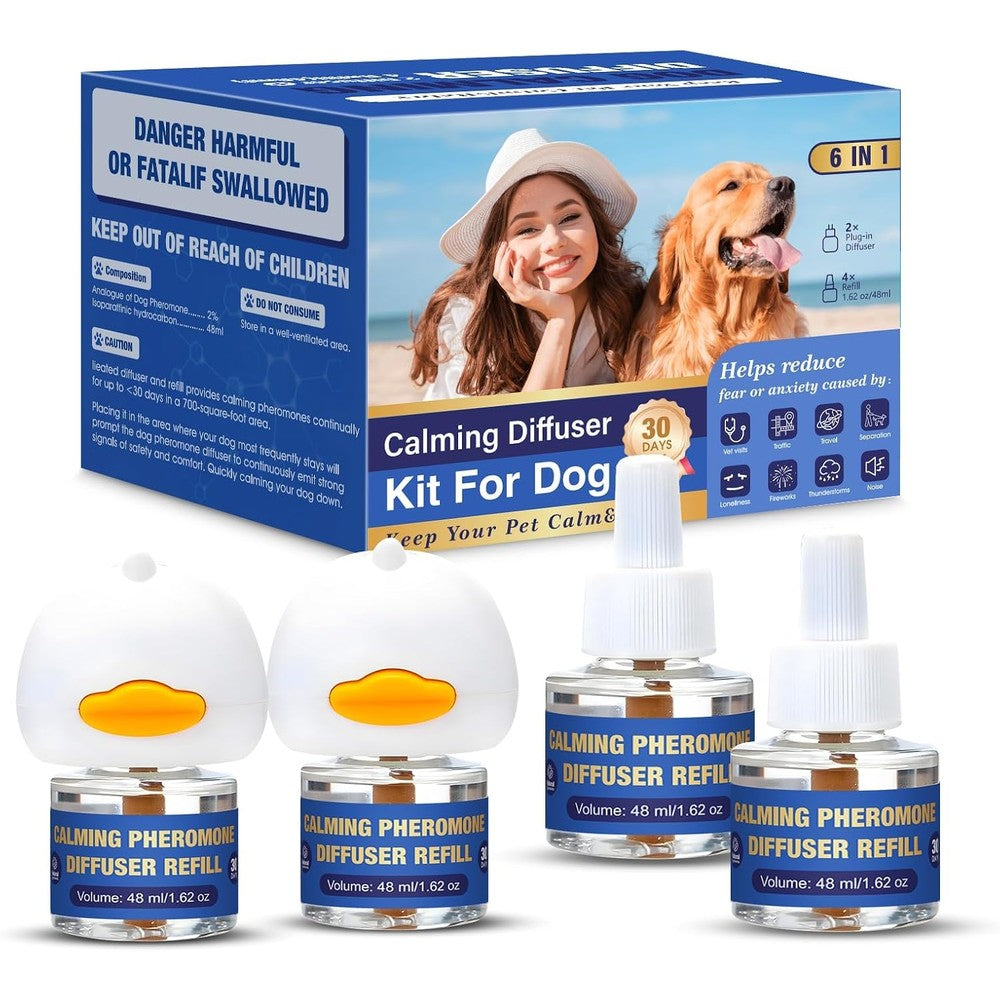 AutumnNest Dog Pheromone Calming Diffuser Kit For Anxiety Relief With Two Plug In Diffusers And Four Forty Eight Milliliter Refills Six In One