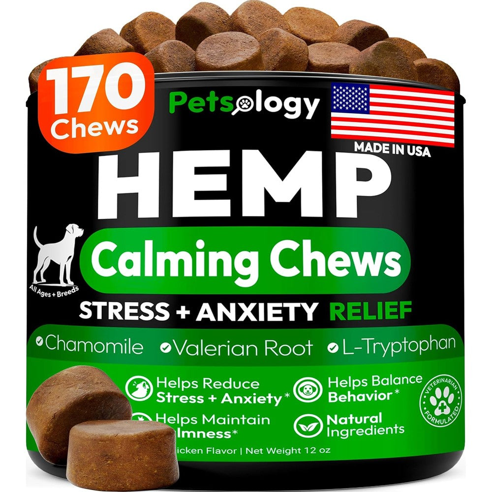 Grateful Pawz Hemp Calming Chews For Dogs Chicken Flavor Dog Anxiety Relief Supplement For Stress Separation And Hip Joint Support 170 Count