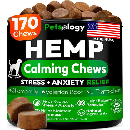Grateful Pawz Hemp Calming Chews For Dogs Chicken Flavor Dog Anxiety Relief Supplement For Stress Separation And Hip Joint Support 170 Count