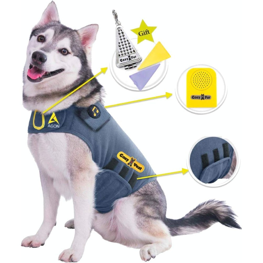 CozyVest Dog Anxiety Vest 3 In 1 Music And Aromatherapy Shirt Stress Relief Canine Coat Gray Extra Large For Dogs 65 To 110 Pounds