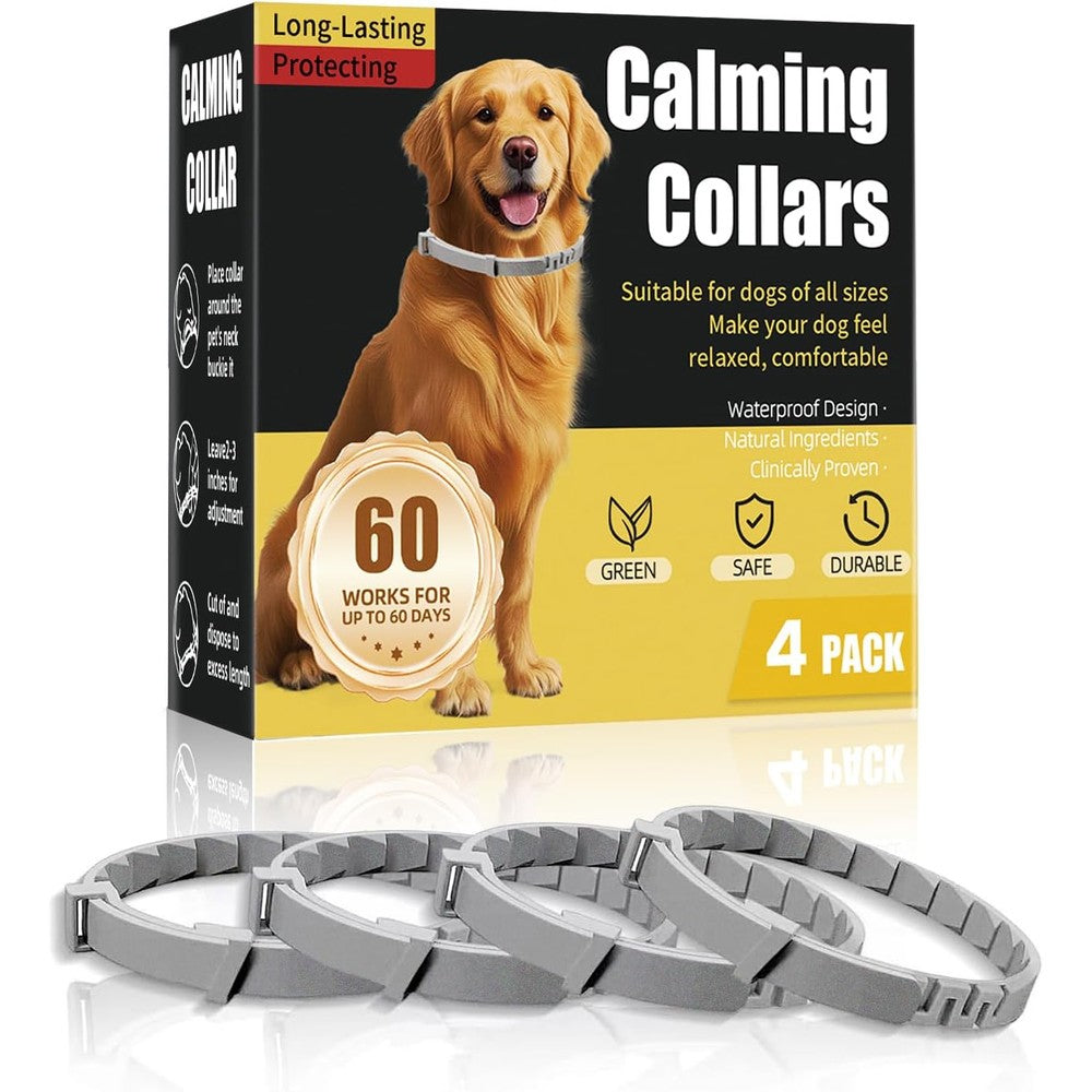 Die-matic Calming Collar For Dogs Four Pack Adjustable Pheromone Anxiety Relief Waterproof Grey Collars For All Dog Sizes Lasts Sixty Days