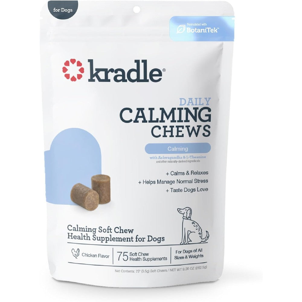 Kradle Daily Calming Chews for Dogs Vet Formulated Stress Relief Supplement with Ashwagandha and L-Theanine Chicken Flavor 75 Soft Chews