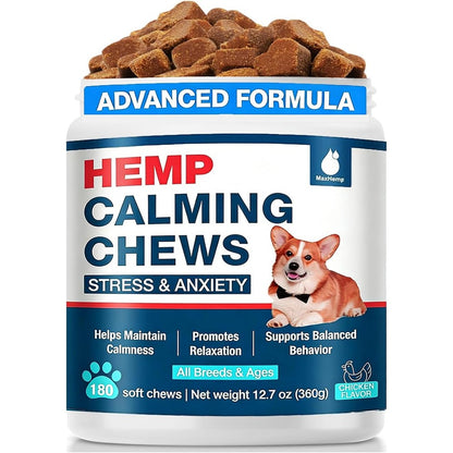 Strellalab MaxHemp Advanced Dog Calming Chews For Anxiety Relief Treats For Separation Composure Barking Thunderstorms Chicken Flavor 180 Count