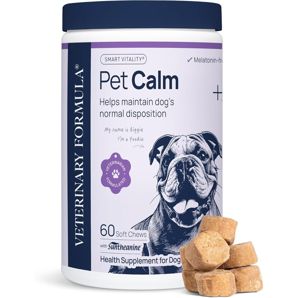 Veterinary Formula Smart Vitality Pet Calm Supplement For Dogs With L-Theanine And L-Tryptophan Pork Flavored Soft Chews 60 Count