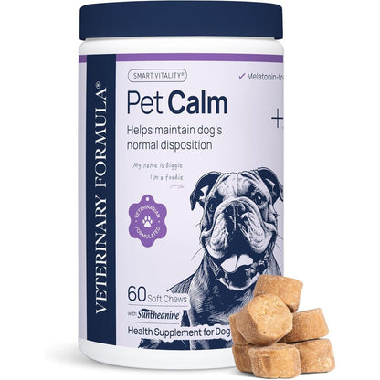 Veterinary Formula Smart Vitality Pet Calm Supplement For Dogs With L-Theanine And L-Tryptophan Pork Flavored Soft Chews 60 Count