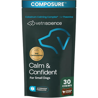 VetriScience Composure Calm And Confident Calming And Anxiety Supplement For Small Dogs Under Thirty Pounds Chicken Flavor Thirty Count