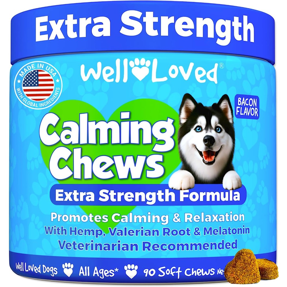 Well Loved Calming Chews For Dogs Extra Strength Behavior Support Treats With Melatonin And Hemp Bacon Flavor 90 Soft Chews