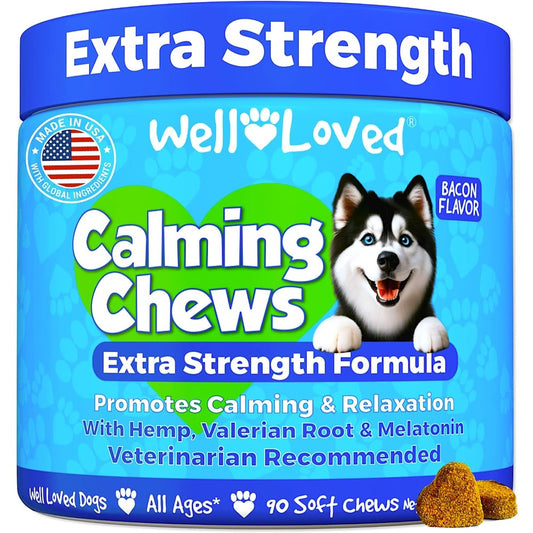 Well Loved Calming Chews For Dogs Extra Strength Behavior Support Treats With Melatonin And Hemp Bacon Flavor 90 Soft Chews
