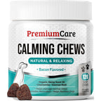 Premium Care Calming Chews For Dogs Hemp Soft Treats For Anxiety Separation Stress Relief Bacon Flavor 9.3 Ounce 120 Count