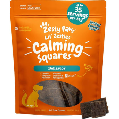 Zesty Paws Lil Zesties Calming Squares Chicken Flavored Dog Soft Chews For Anxiety And Stress Relief 10 Ounce