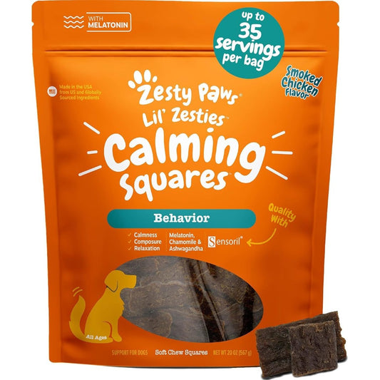 Zesty Paws Lil Zesties Calming Squares Chicken Flavored Dog Soft Chews For Anxiety And Stress Relief 10 Ounce