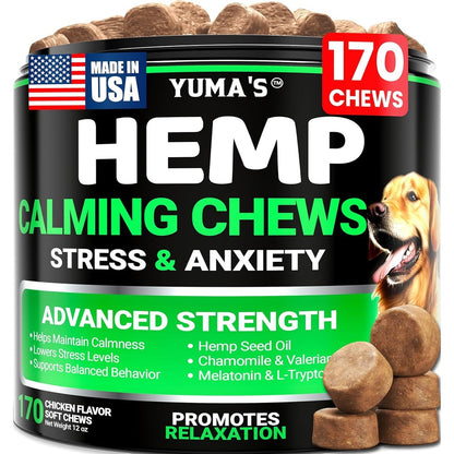 Yuma's Hemp Calming Chews For Dogs Advanced Anxiety Relief Treats Chicken Flavor 170 Count Made In The USA