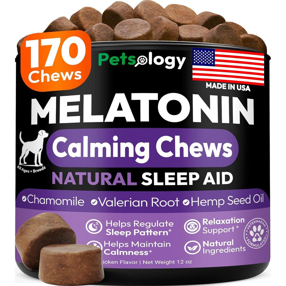 Petsology Advanced Melatonin Dog Calming Chews Chicken Flavored Natural Hemp Sleep Aid For Anxiety Stress Relief Small And Large Dogs 170 Soft Chews