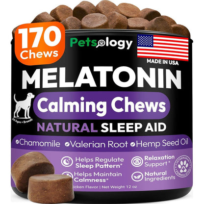 Petsology Advanced Melatonin Dog Calming Chews Chicken Flavored Natural Hemp Sleep Aid For Anxiety Stress Relief Small And Large Dogs 170 Soft Chews