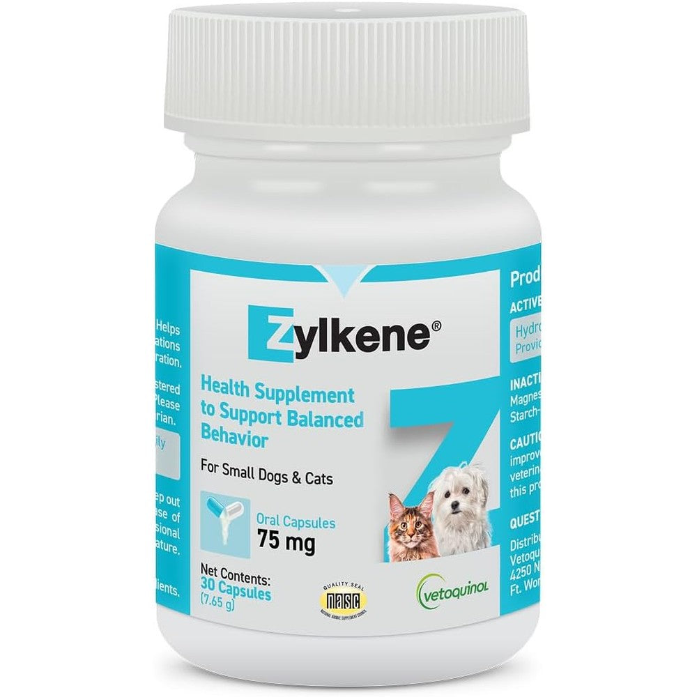 Vetoquinol Zylkene Calming Oral Behavior Support Supplement Capsules For Small Cats And Dogs Eleven To Twenty Two Pounds Seventy Five Milligram Thi...