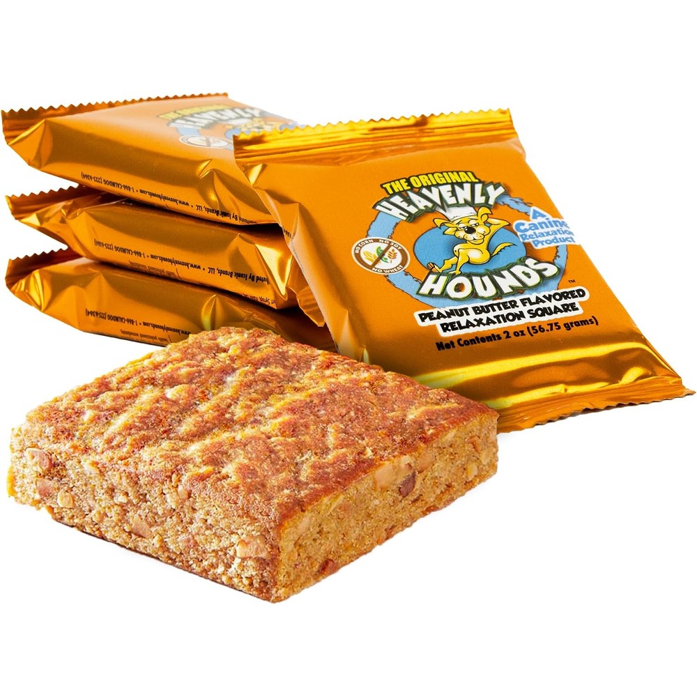 Heavenly Hounds Peanut Butter Flavored Calming Chews Anxiety Relief Relaxation Squares For Dogs No Hemp Natural Ingredients Two Ounce Pack Of Four