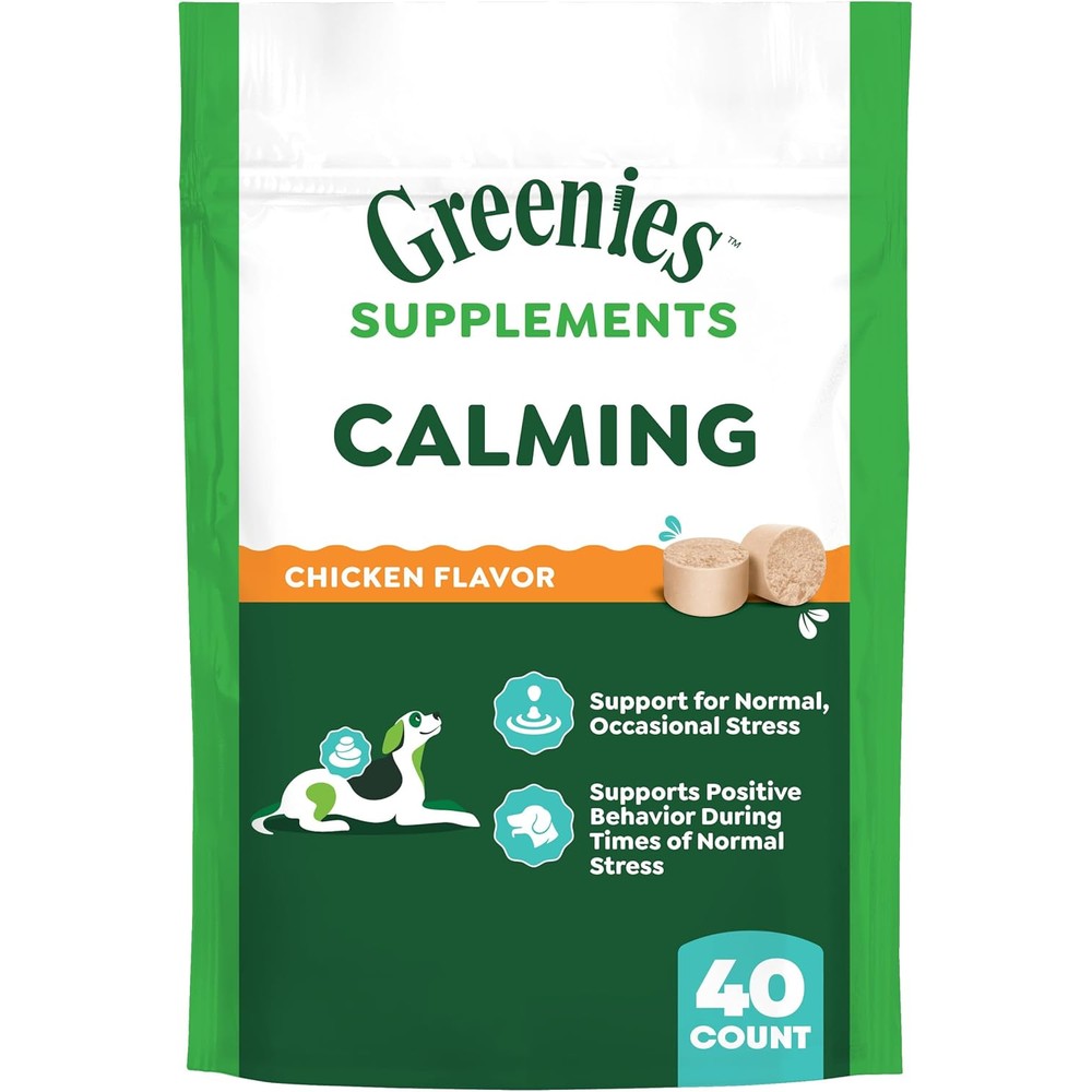 Greenies Supplements Calming Chews For Dogs Chicken Flavor, Dog Calming Chews, 7.3 Ounce Container Of 40 Count