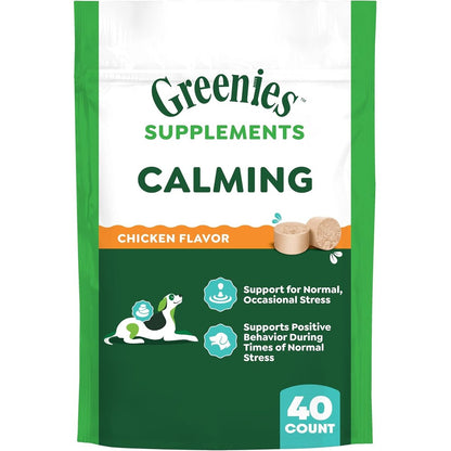 Greenies Supplements Calming Chews For Dogs Chicken Flavor, Dog Calming Chews, 7.3 Ounce Container Of 40 Count