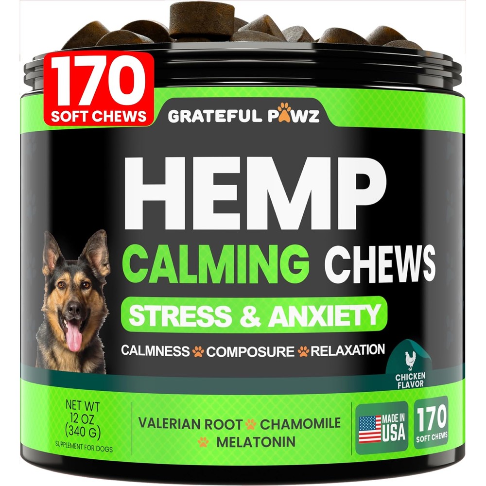 Grateful Pawz Hemp Calming Chews For Dogs Anxiety Relief And Joint Support Supplement 170 Chicken Flavored Soft Chews
