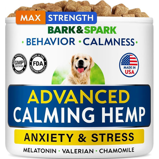 Bark And Spark Advanced Calming Chews For Dogs Hemp Seed Oil And Melatonin Stress Anxiety Relief Sleep Aid Supplement 120 Chewable Treats