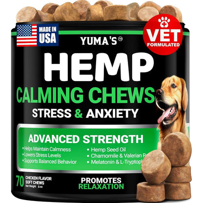 Yuma's Advanced Hemp Calming Chews For Dogs Anxiety Relief Treats With Melatonin And Hemp Oil For Separation Stress Support 170 Soft Chews