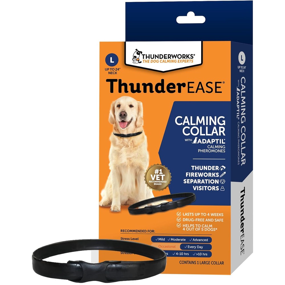 ThunderEase Calming Anti Anxiety Pheromone Collar For Dogs Large Size Fits Necks Up To 24 Inches Safe Drug Free Calming Solution Single Pack