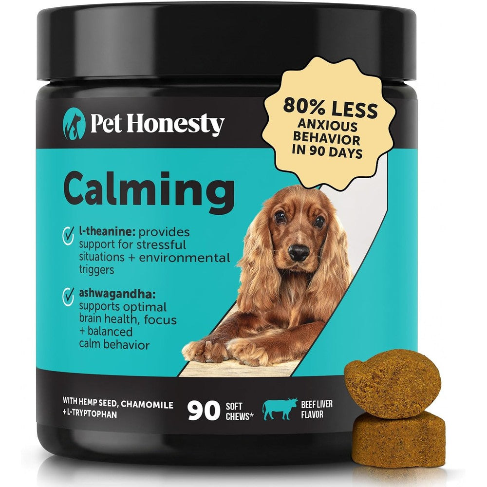 Pet Honesty Natural Hemp Dog Calming Chews For Occasional Anxiousness And Stress Relief Soft Treats Beef Liver Flavor 90 Count