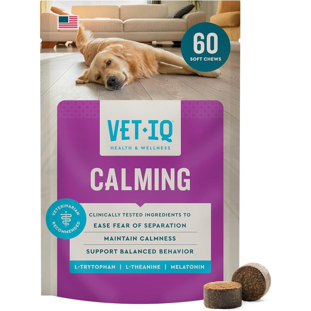 VetIQ Calming Support Supplement For Dogs Chewable Anxiety Relief And Stress Management Soft Chews Hickory Smoke Flavor 60 Count
