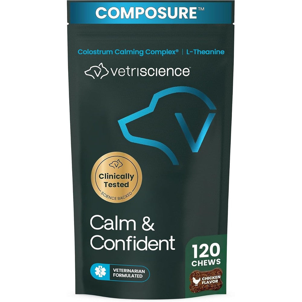 VetriScience Calm And Confident Composure Clinically Tested Dog Calming And Anxiety Supplement Soft Chews Chicken Flavor 120 Count