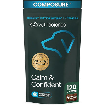 VetriScience Calm And Confident Composure Clinically Tested Dog Calming And Anxiety Supplement Soft Chews Chicken Flavor 120 Count