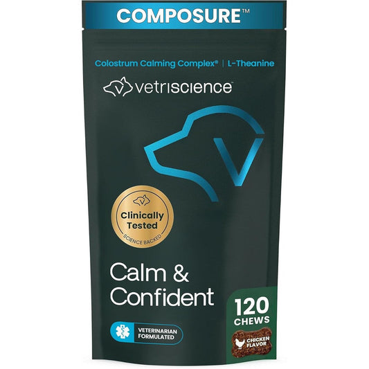 VetriScience Calm And Confident Composure Clinically Tested Dog Calming And Anxiety Supplement Soft Chews Chicken Flavor 120 Count