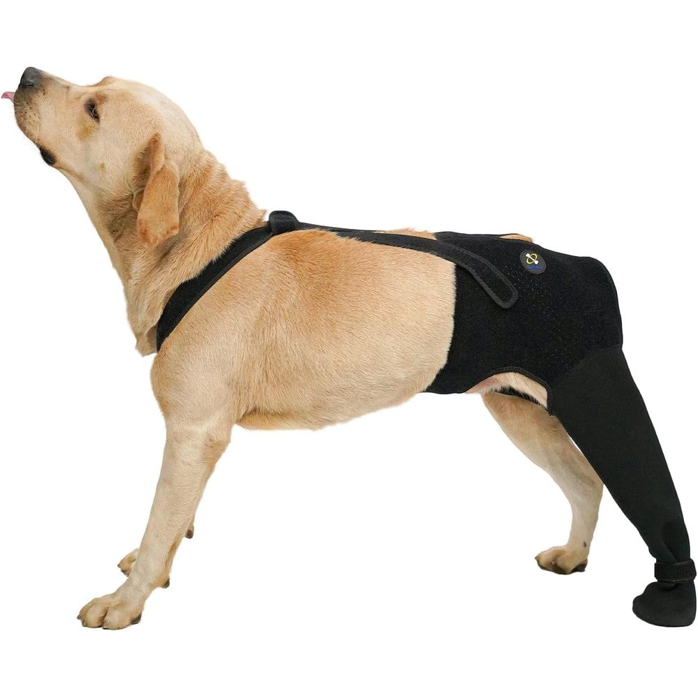 Coodeo Dog Rear Leg Recovery Sleeve Waterproof Hind Leg Sock With Anti Slip Paw Cover For Hot Spots And Wounds Black Large Left Rear Leg