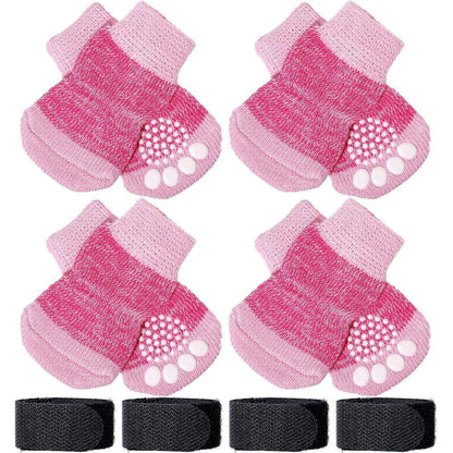 Frienda 8 Pieces Pet Knit Socks Anti-Slip Traction Control For Small Dogs And Cats Adjustable Paw Protector In Pink Size Small