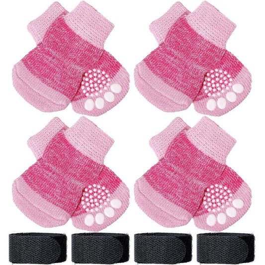 Frienda 8 Pieces Pet Knit Socks Anti-Slip Traction Control For Small Dogs And Cats Adjustable Paw Protector In Pink Size Small