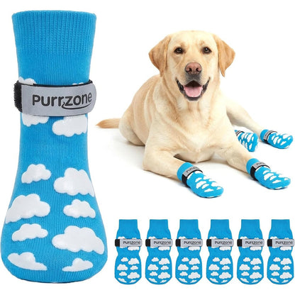Purrzone 6 Pieces Non-Slip Dog Socks With Paw Grips Cozy Cloud Blue Large For Indoor Hardwood Floors And Winter Outdoor Paw Protection