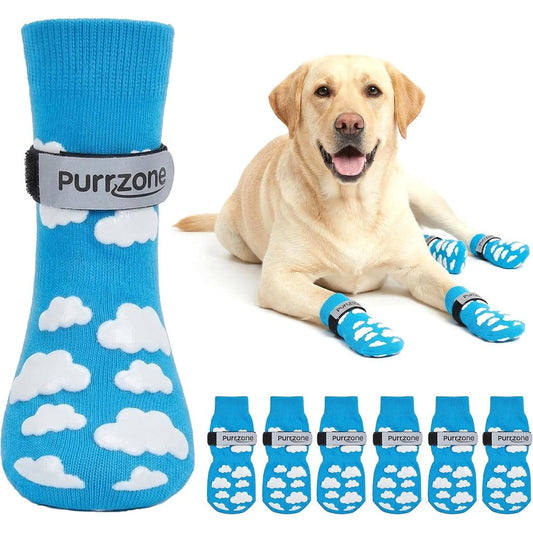 Purrzone 6 Pieces Non-Slip Dog Socks With Paw Grips Cozy Cloud Blue Large For Indoor Hardwood Floors And Winter Outdoor Paw Protection