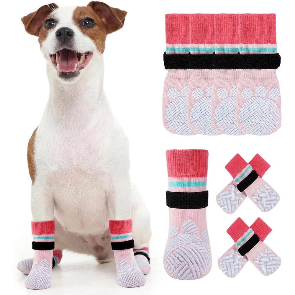 Kuoser Anti Slip Dog Socks To Prevent Licking Paws For Hardwood Floors And Hot Pavement Pink Extra Small 4 Pack Traction Control Booties