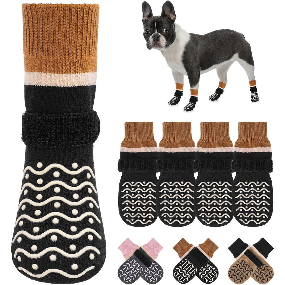 Beautyzoo Dog Socks To Prevent Licking And Paw Protection For Small Medium Large Dogs With Adjustable Straps And Double Side Grips Set Of Four