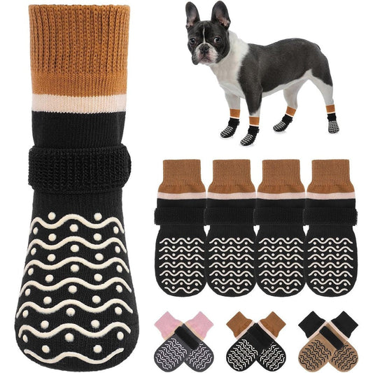 Beautyzoo Dog Socks To Prevent Licking And Paw Protection For Small Medium Large Dogs With Adjustable Straps And Double Side Grips Set Of Four