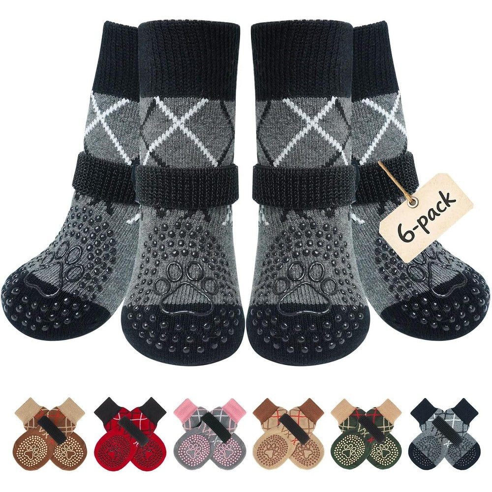 Beautyzoo 6 Pieces Dog Socks To Prevent Licking Paws And Slip Resistant Paw Protectors For Indoor Hardwood Floors Size Small Medium