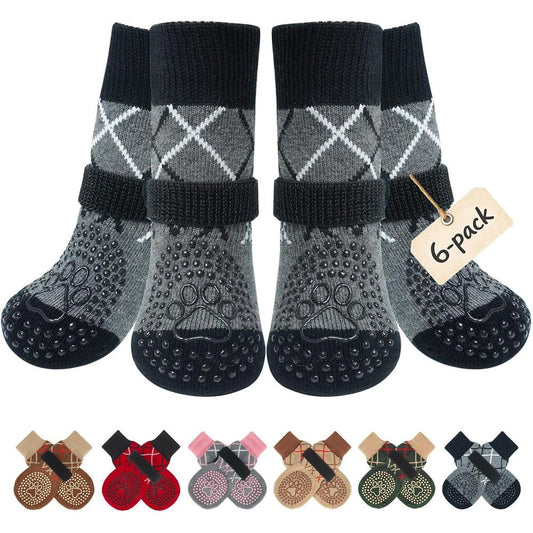 Beautyzoo 6 Pieces Dog Socks To Prevent Licking Paws And Slip Resistant Paw Protectors For Indoor Hardwood Floors Size Small Medium