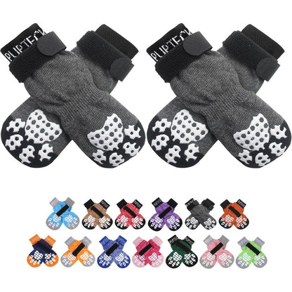 Pupteck Anti-Slip Dog Socks With Double Sides Grips For Senior Dogs Paw Protection And Traction Control Grey Large