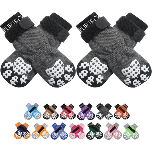 Pupteck Anti-Slip Dog Socks With Double Sides Grips For Senior Dogs Paw Protection And Traction Control Grey Large