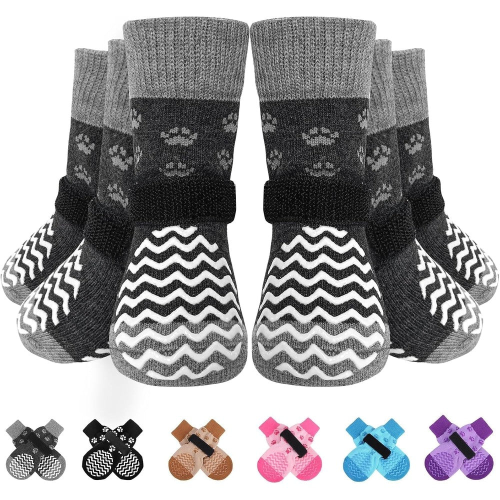 Expawlorer 6 Pieces Anti-Slip Dog Socks With Adjustable Straps For Paw Protection And Traction On Hardwood Floors Size Medium