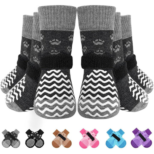 Expawlorer 6 Pieces Anti-Slip Dog Socks With Adjustable Straps For Paw Protection And Traction On Hardwood Floors Size Medium