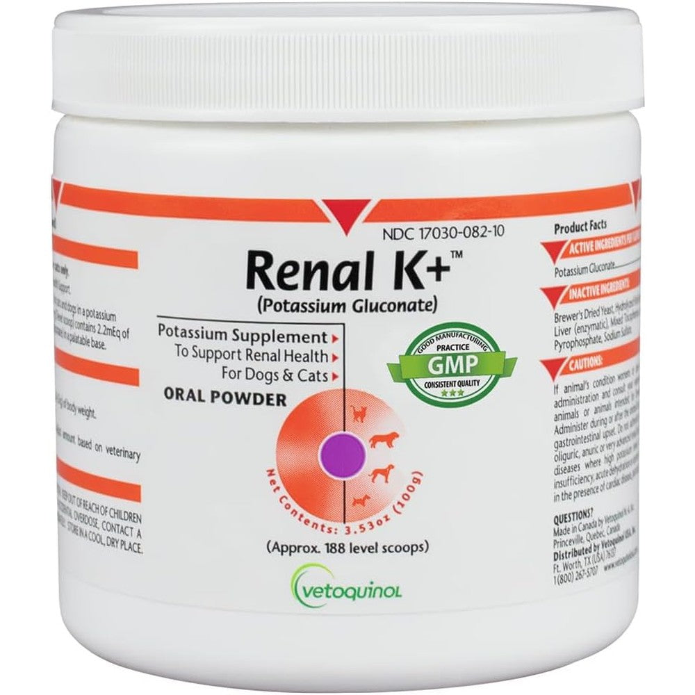 Vetoquinol Renal K Potassium Supplement Powder For Dogs And Cats 3.5 Ounces Kidney Health Support Oral Supplement