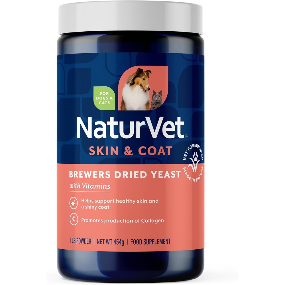 NaturVet Brewers Dried Yeast Formula With Garlic Flavoring Plus Vitamins For Dogs And Cats 1 Pound Powder Made In The USA