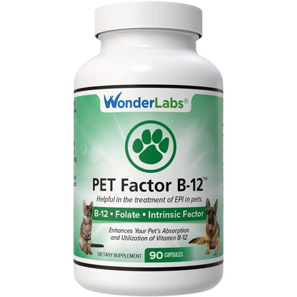 Wonder Laboratories Pet Factor B-12 Vitamin B-12 In Methylcobalamin Form With Folic Acid And Intrinsic Factor For Dogs 180 Capsules